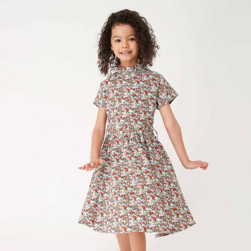 Robe fille à motif fleuri en Liberty Fabrics qualité coton et laine (lantana)